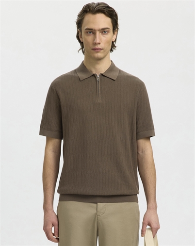 Selected - SLHCran Strik Structure Zip Polo - Chocolate Chip